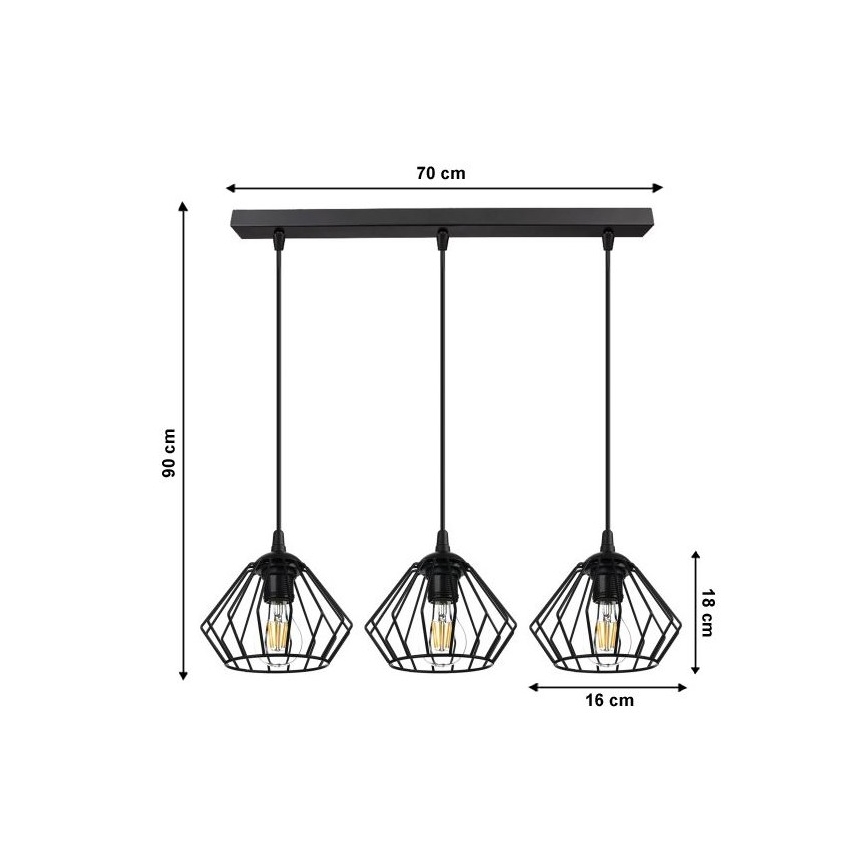 Pakabinamas sietynas CEED 3xE27/60W/230V juoda