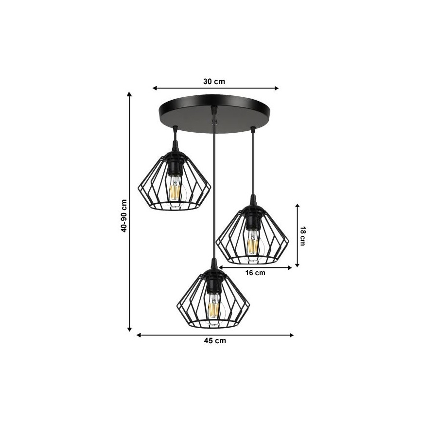 Pakabinamas sietynas CEED 3xE27/60W/230V juoda