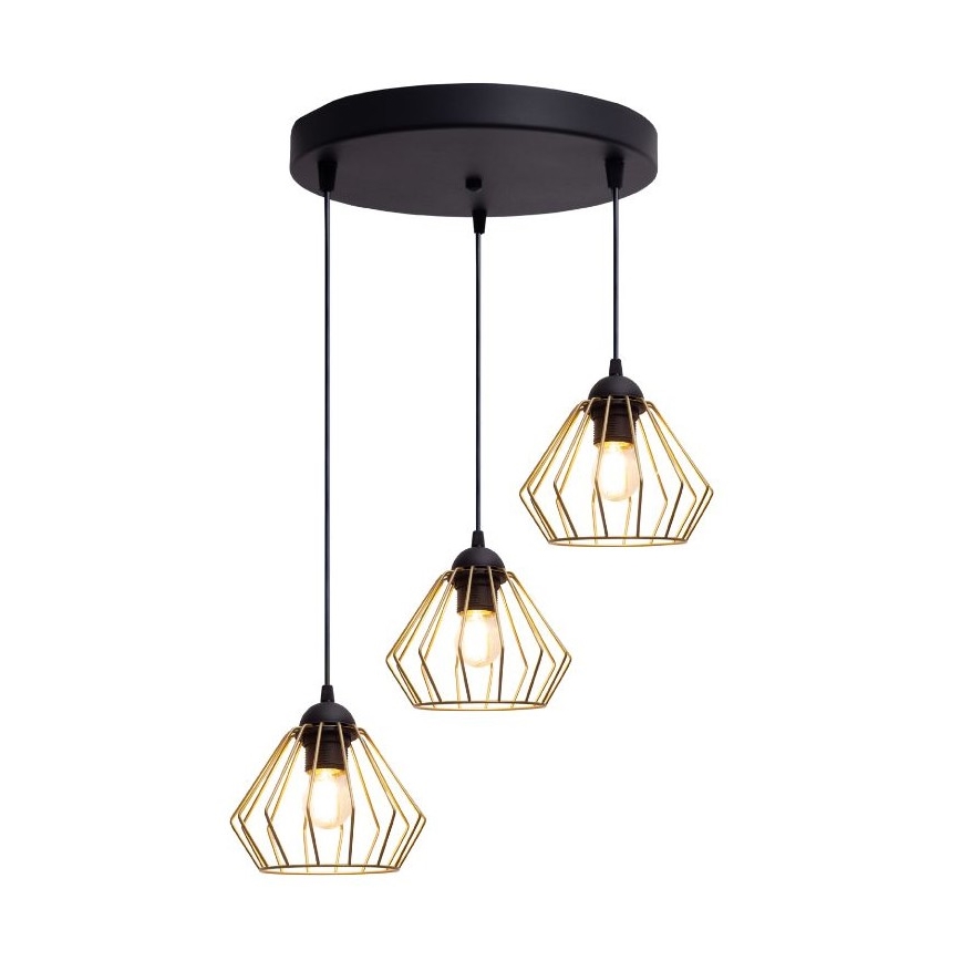 Pakabinamas sietynas CEED GOLD 3xE27/60W/230V diametras 45 cm juoda/auksas