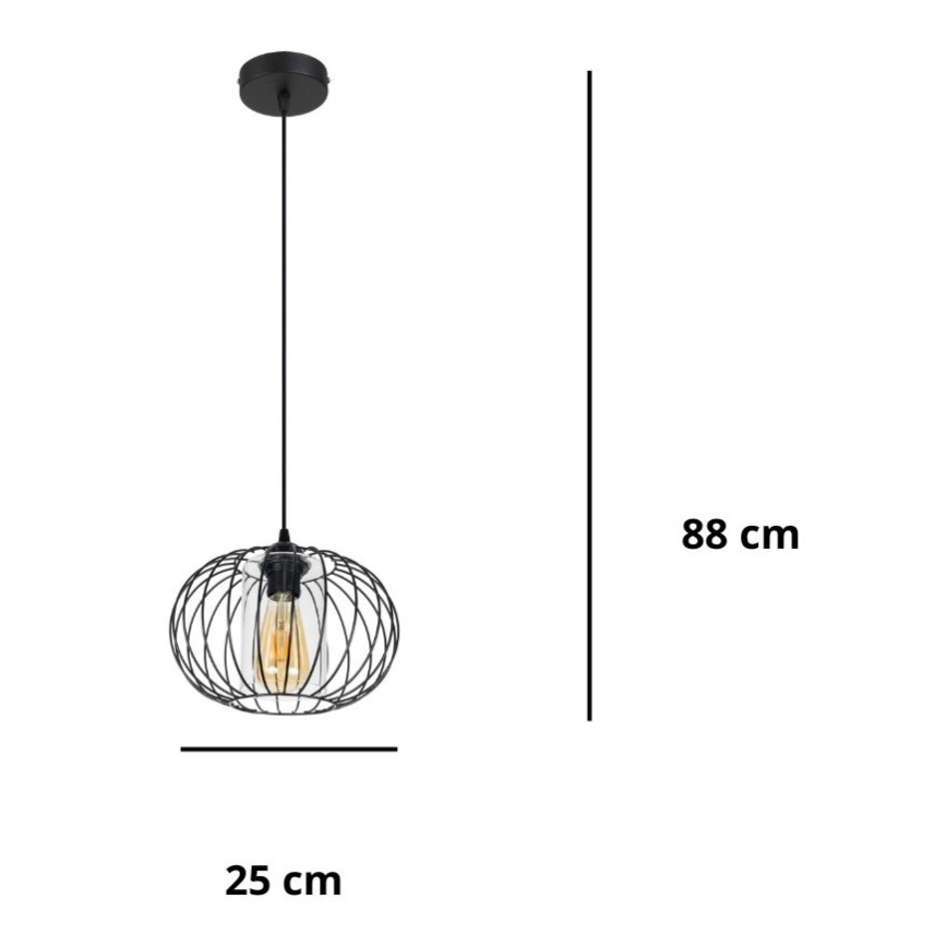 Pakabinamas sietynas CORRINI 1xE27/60W/230V diametras 25 cm juoda/permatoma