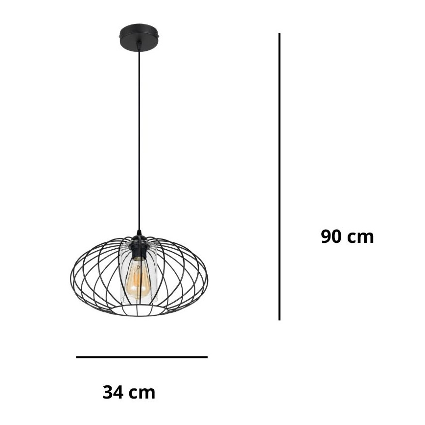 Pakabinamas sietynas CORRINI 1xE27/60W/230V diametras 34 cm juoda/permatoma