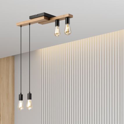 Pakabinamas sietynas CORTINA 4xE27/15W/230V juoda/ąžuolas