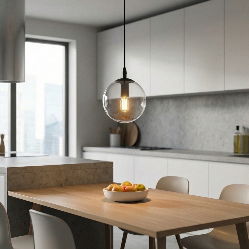 Pakabinamas sietynas COSMO 1xE14/10W/230V diametras 14 cm juoda/permatoma