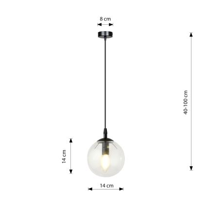 Pakabinamas sietynas COSMO 1xE14/10W/230V diametras 14 cm juoda/permatoma