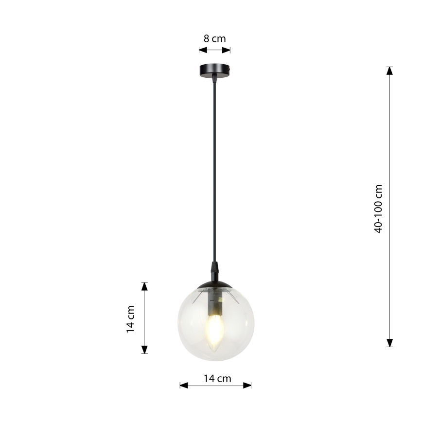 Pakabinamas sietynas COSMO 1xE14/10W/230V diametras 14 cm juoda/permatoma