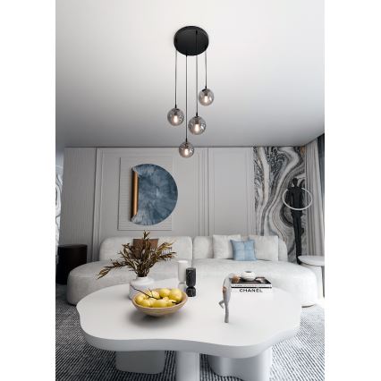 Pakabinamas sietynas COSMO 4xE14/10W/230V diametras 40 cm juoda/pilka