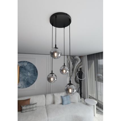 Pakabinamas sietynas COSMO 4xE14/10W/230V diametras 40 cm juoda/pilka
