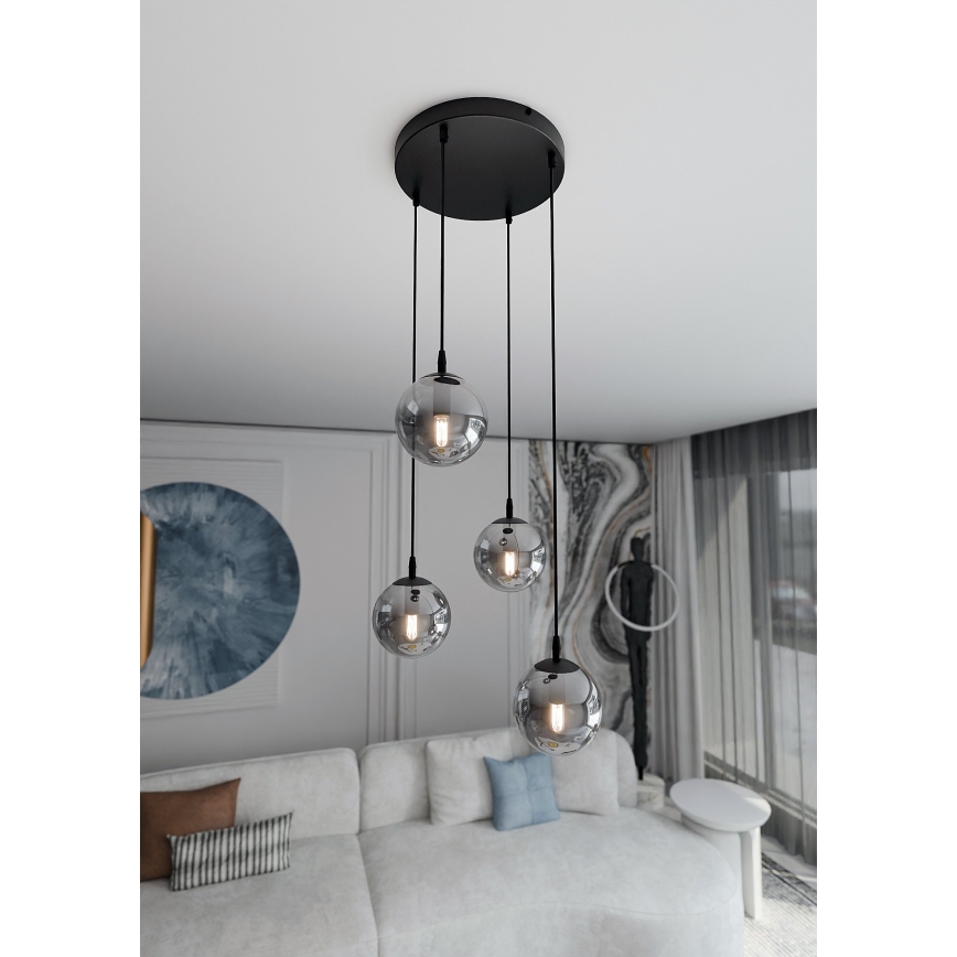 Pakabinamas sietynas COSMO 4xE14/10W/230V diametras 40 cm juoda/pilka