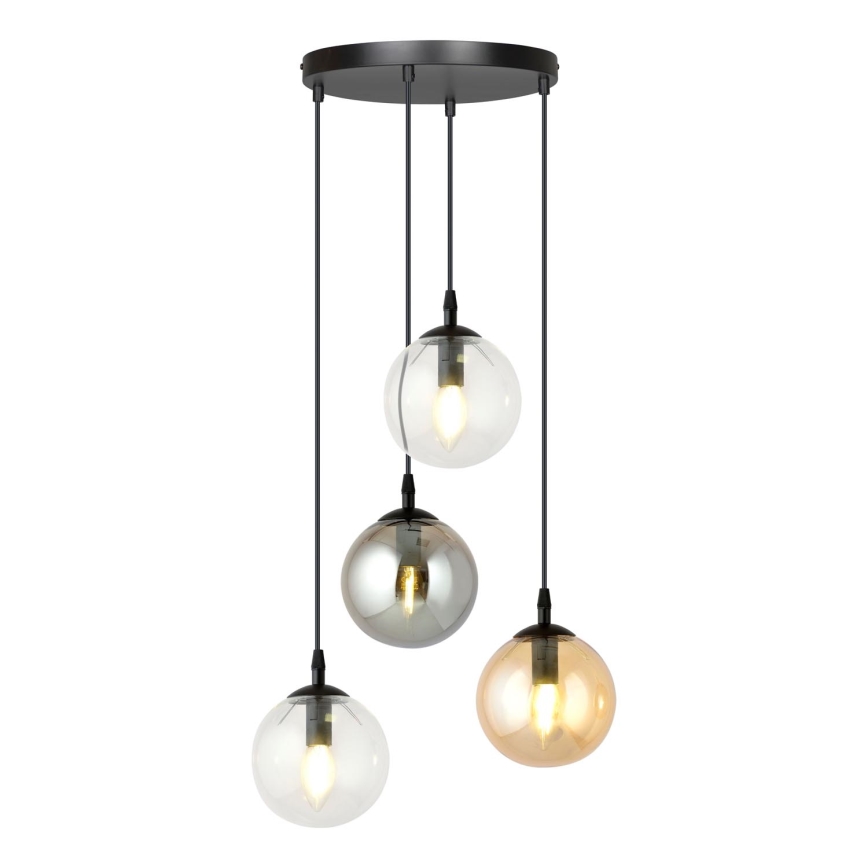 Pakabinamas sietynas COSMO 4xE14/10W/230V diametras 40 cm juoda/pilka/smėlio spalva/permatoma