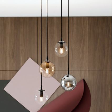 Pakabinamas sietynas COSMO 4xE14/10W/230V diametras 40 cm juoda/pilka/smėlio spalva/permatoma