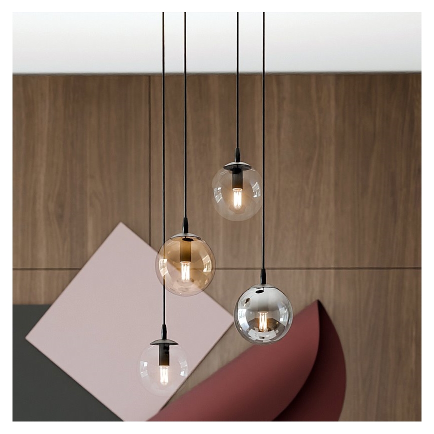 Pakabinamas sietynas COSMO 4xE14/10W/230V diametras 40 cm juoda/pilka/smėlio spalva/permatoma