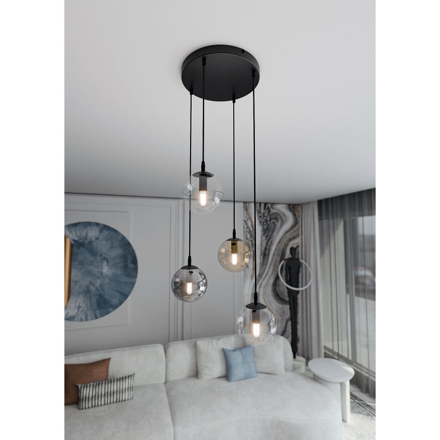 Pakabinamas sietynas COSMO 4xE14/10W/230V diametras 40 cm juoda/pilka/smėlio spalva/permatoma