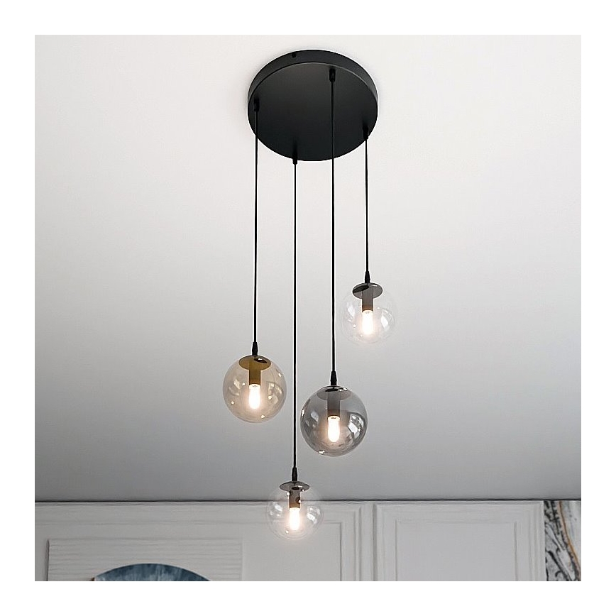 Pakabinamas sietynas COSMO 4xE14/10W/230V diametras 40 cm juoda/pilka/smėlio spalva/permatoma