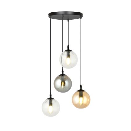 Pakabinamas sietynas COSMO 4xE14/10W/230V diametras 40 cm juoda/pilka/smėlio spalva/permatoma