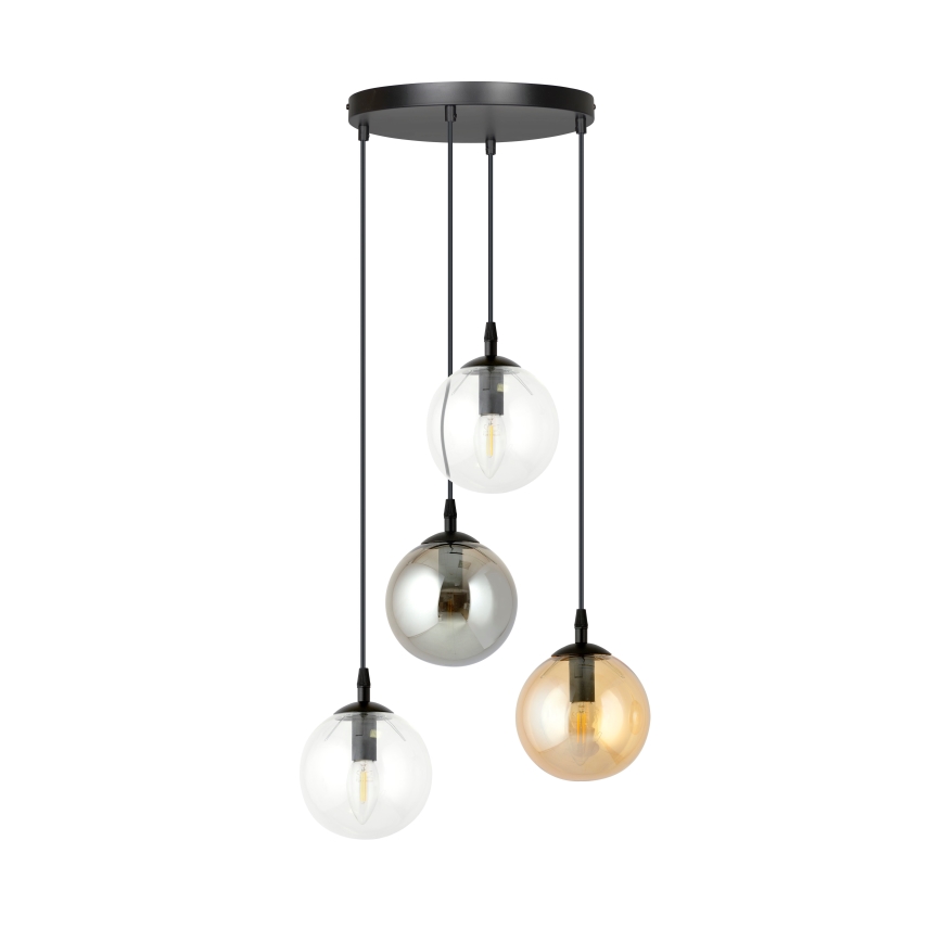 Pakabinamas sietynas COSMO 4xE14/10W/230V diametras 40 cm juoda/pilka/smėlio spalva/permatoma