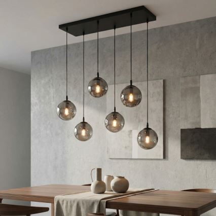 Pakabinamas sietynas COSMO 6xE14/10W/230V juoda/pilka