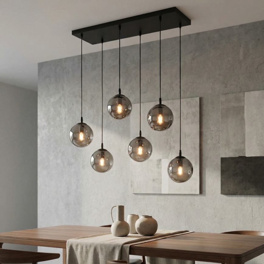 Pakabinamas sietynas COSMO 6xE14/10W/230V juoda/pilka