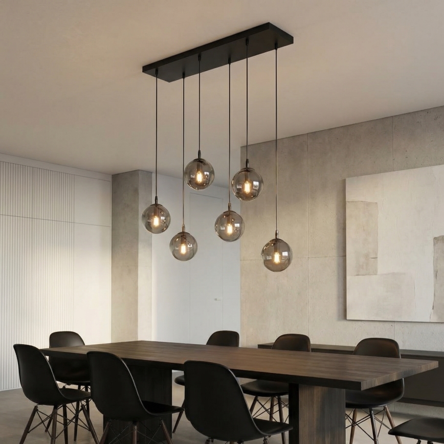 Pakabinamas sietynas COSMO 6xE14/10W/230V juoda/pilka