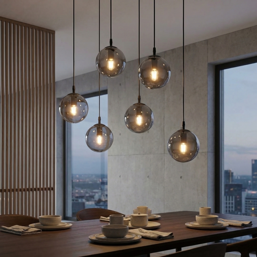 Pakabinamas sietynas COSMO 6xE14/10W/230V juoda/pilka