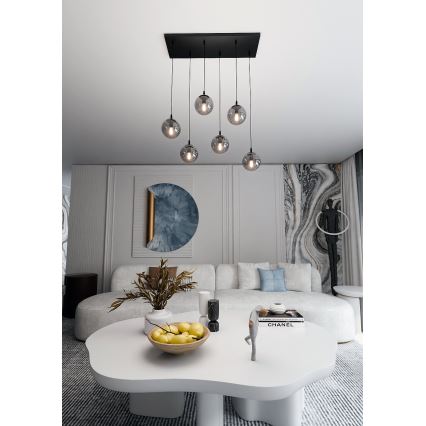Pakabinamas sietynas COSMO 6xE14/10W/230V juoda/pilka