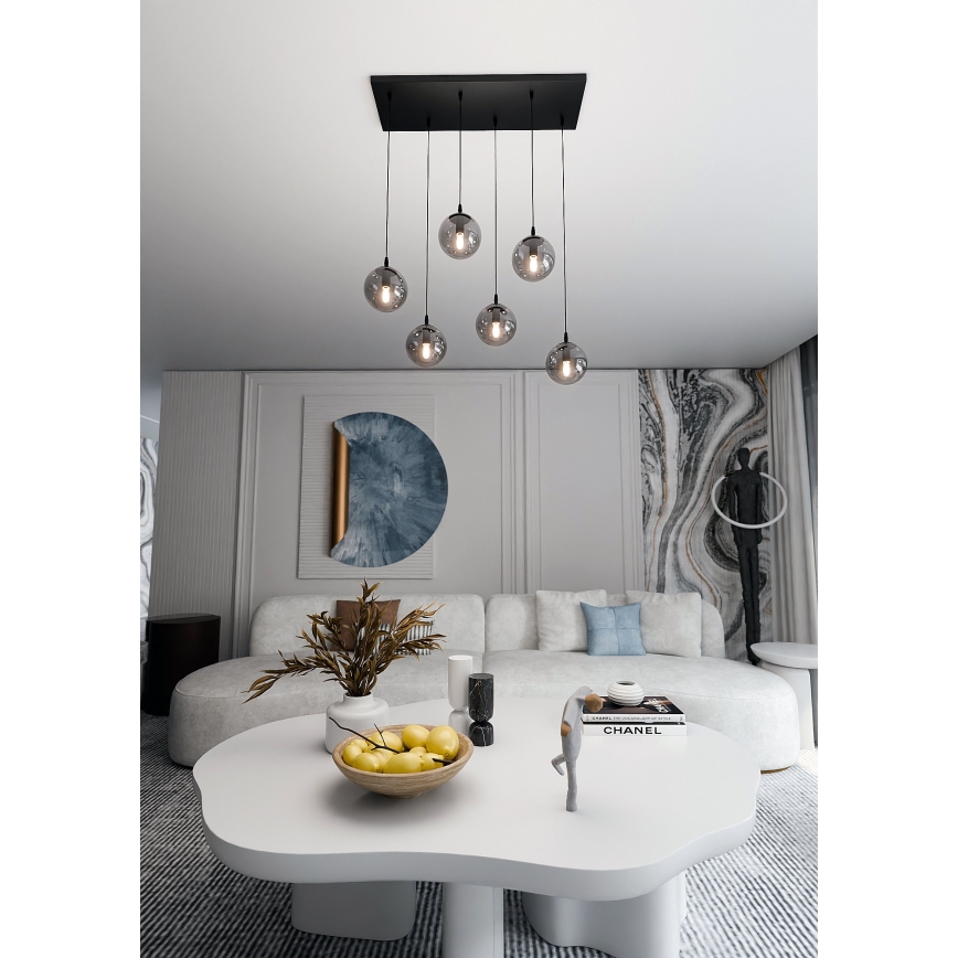 Pakabinamas sietynas COSMO 6xE14/10W/230V juoda/pilka