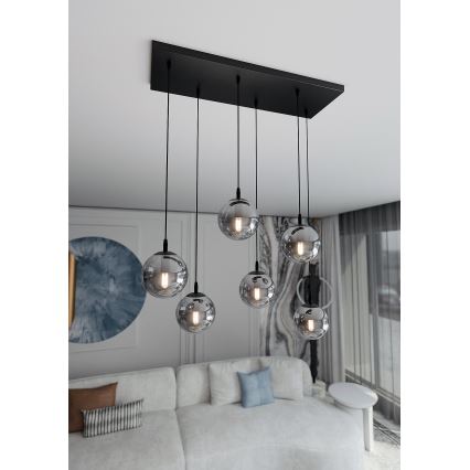 Pakabinamas sietynas COSMO 6xE14/10W/230V juoda/pilka
