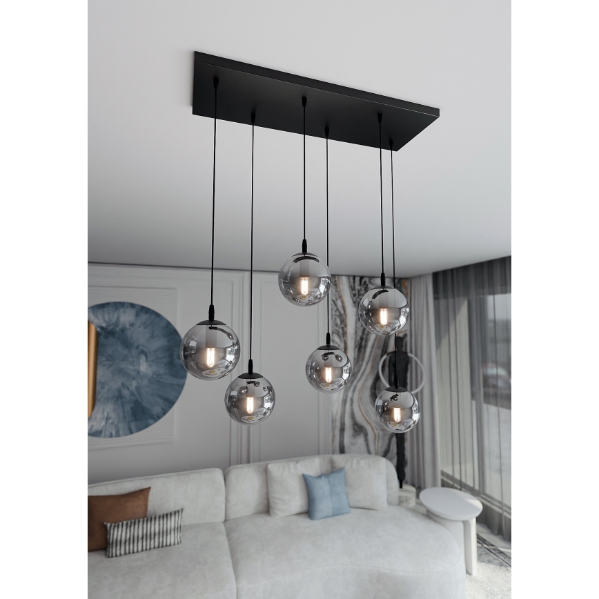 Pakabinamas sietynas COSMO 6xE14/10W/230V juoda/pilka