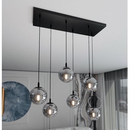 Pakabinamas sietynas COSMO 6xE14/10W/230V juoda/pilka