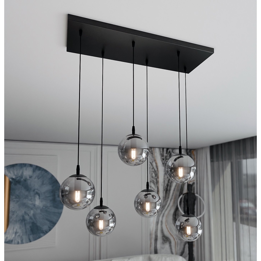 Pakabinamas sietynas COSMO 6xE14/10W/230V juoda/pilka