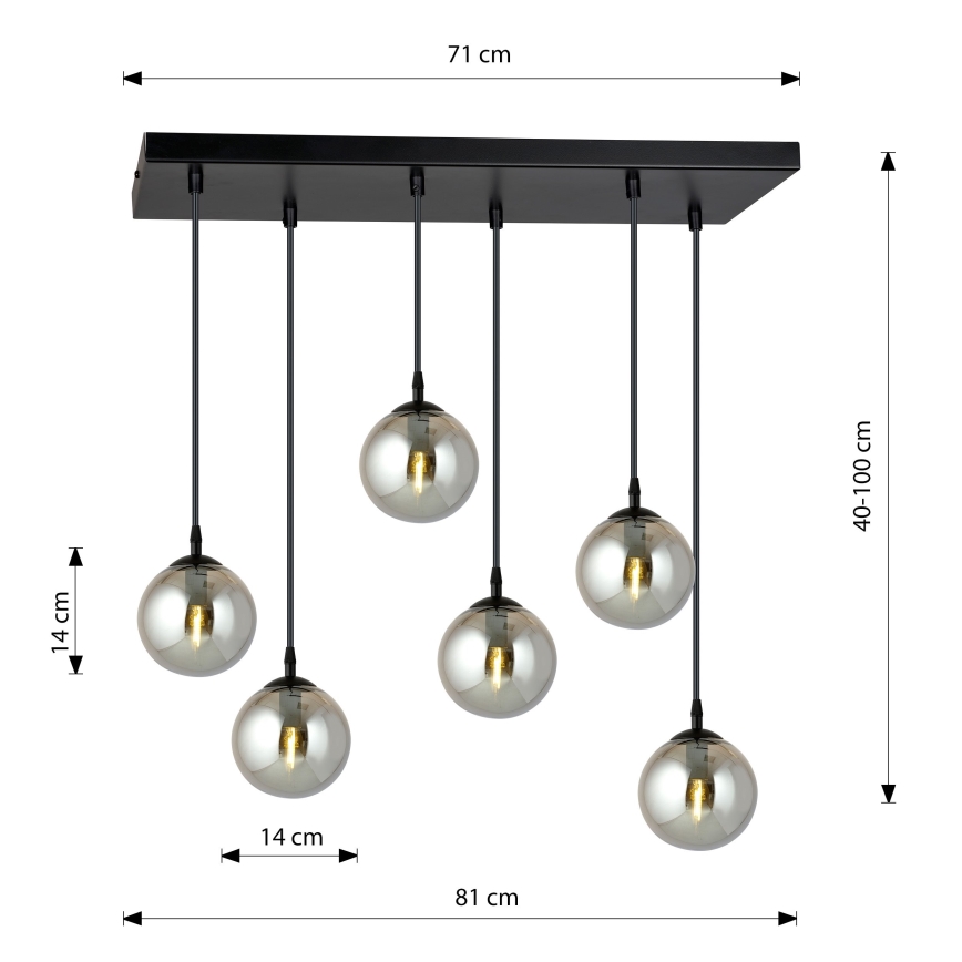 Pakabinamas sietynas COSMO 6xE14/10W/230V juoda/pilka