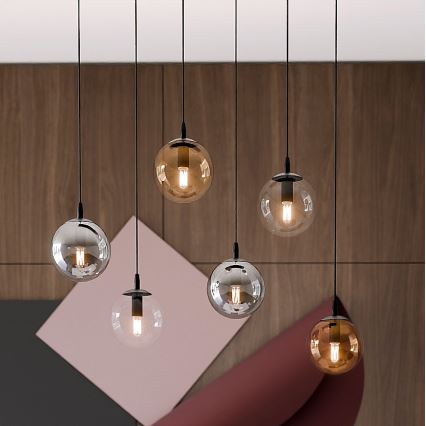 Pakabinamas sietynas COSMO 6xE14/10W/230V juoda/pilka/smėlio spalva/permatoma