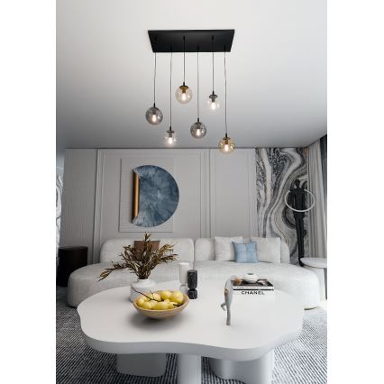 Pakabinamas sietynas COSMO 6xE14/10W/230V juoda/pilka/smėlio spalva/permatoma