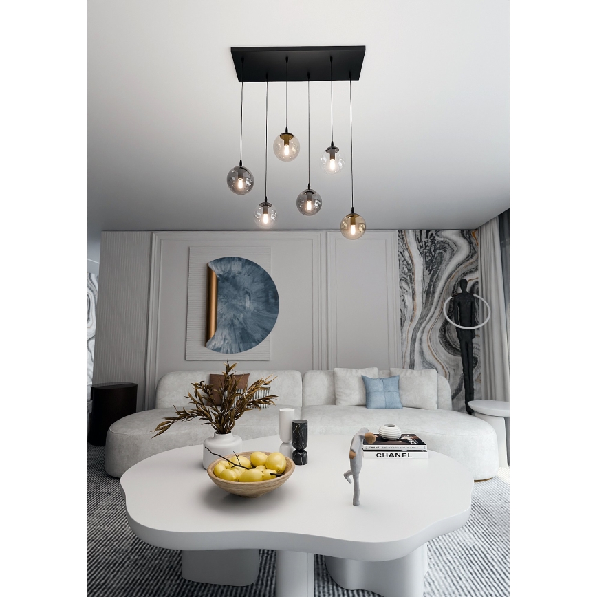 Pakabinamas sietynas COSMO 6xE14/10W/230V juoda/pilka/smėlio spalva/permatoma