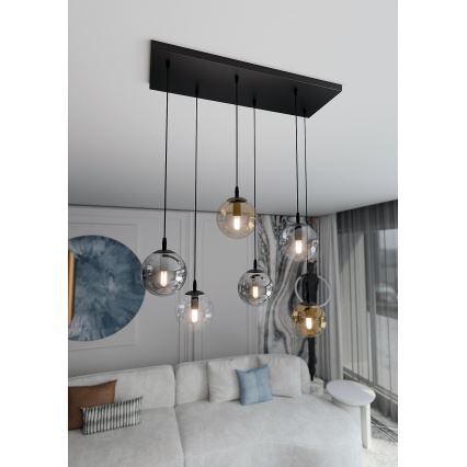 Pakabinamas sietynas COSMO 6xE14/10W/230V juoda/pilka/smėlio spalva/permatoma