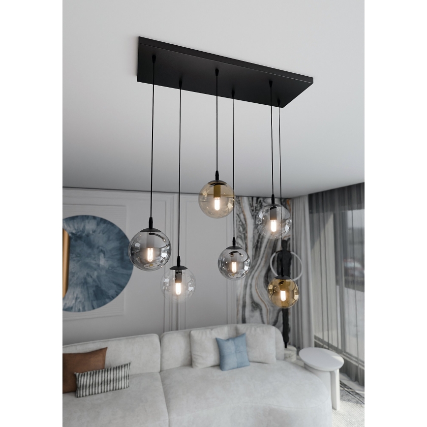 Pakabinamas sietynas COSMO 6xE14/10W/230V juoda/pilka/smėlio spalva/permatoma