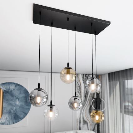 Pakabinamas sietynas COSMO 6xE14/10W/230V juoda/pilka/smėlio spalva/permatoma