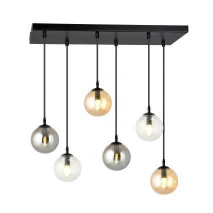 Pakabinamas sietynas COSMO 6xE14/10W/230V juoda/pilka/smėlio spalva/permatoma