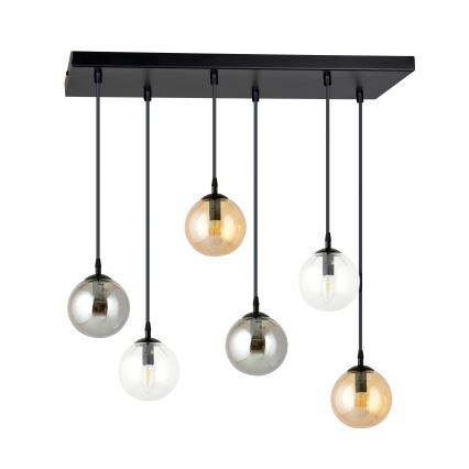 Pakabinamas sietynas COSMO 6xE14/10W/230V juoda/pilka/smėlio spalva/permatoma