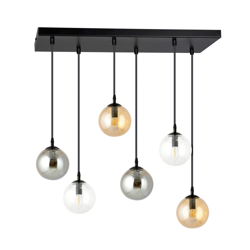 Pakabinamas sietynas COSMO 6xE14/10W/230V juoda/pilka/smėlio spalva/permatoma