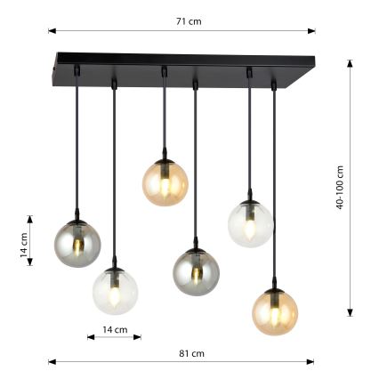 Pakabinamas sietynas COSMO 6xE14/10W/230V juoda/pilka/smėlio spalva/permatoma