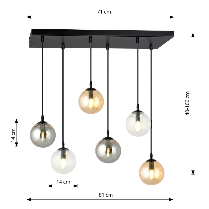 Pakabinamas sietynas COSMO 6xE14/10W/230V juoda/pilka/smėlio spalva/permatoma