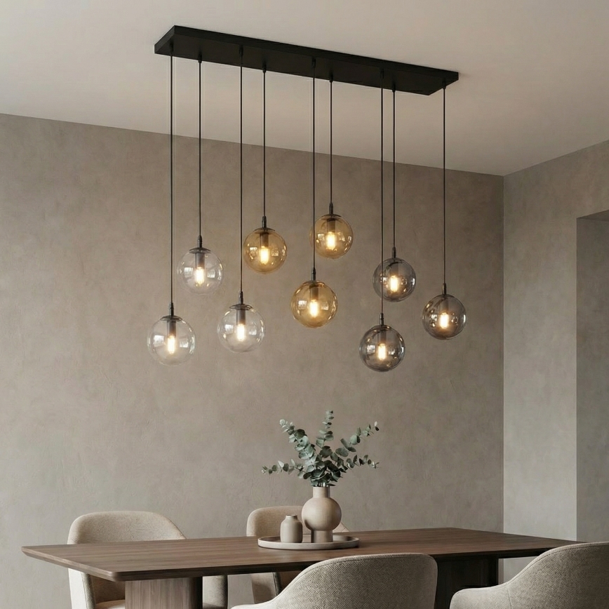 Pakabinamas sietynas COSMO 9xE14/10W/230V juoda/pilka/smėlio spalva/permatoma