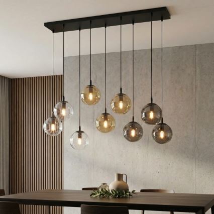 Pakabinamas sietynas COSMO 9xE14/10W/230V juoda/pilka/smėlio spalva/permatoma