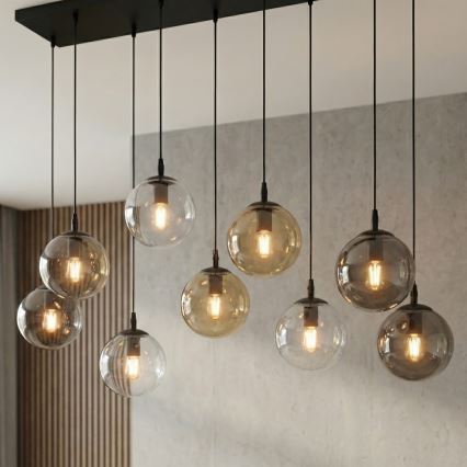 Pakabinamas sietynas COSMO 9xE14/10W/230V juoda/pilka/smėlio spalva/permatoma