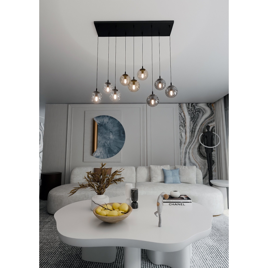 Pakabinamas sietynas COSMO 9xE14/10W/230V juoda/pilka/smėlio spalva/permatoma