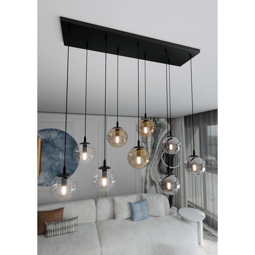 Pakabinamas sietynas COSMO 9xE14/10W/230V juoda/pilka/smėlio spalva/permatoma