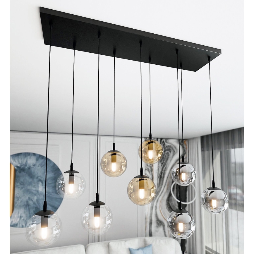 Pakabinamas sietynas COSMO 9xE14/10W/230V juoda/pilka/smėlio spalva/permatoma