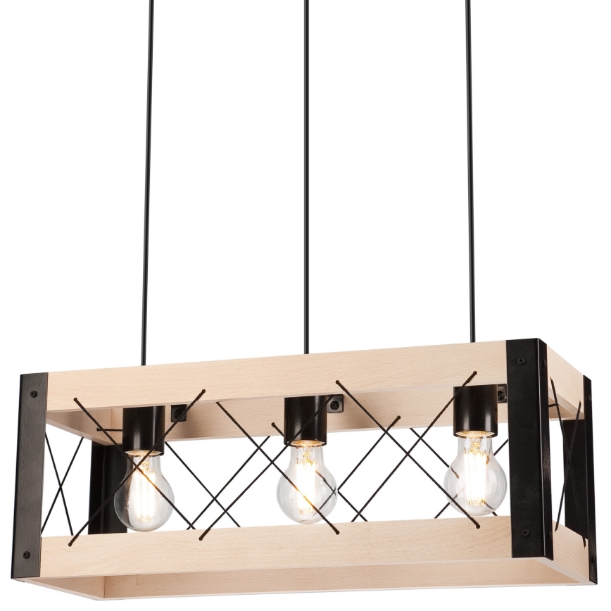 Pakabinamas sietynas FRIDA 3xE27/60W/230V juodas/smėlio spalvos bukas