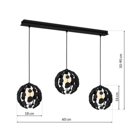 Pakabinamas sietynas GAIA 3xE27/60W/230V juodas/rudas