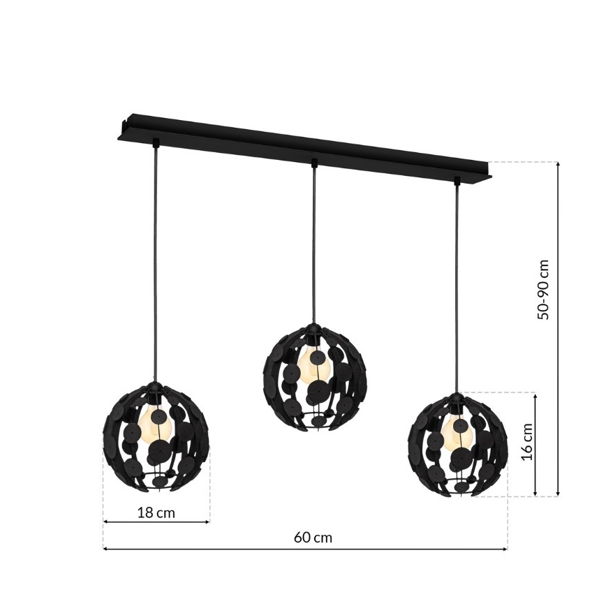 Pakabinamas sietynas GAIA 3xE27/60W/230V juodas/rudas